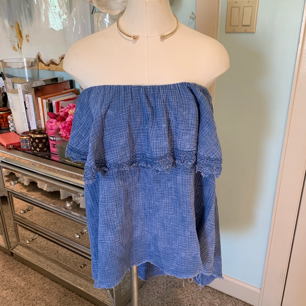 Mono B Blue “Denim” Tube Top, Sz L